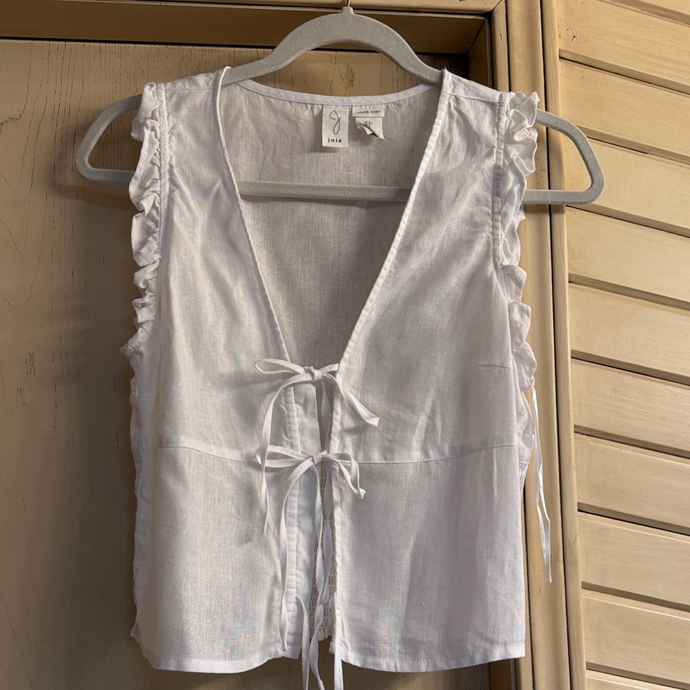 Joie White Sleeveless Ruffle Blouse